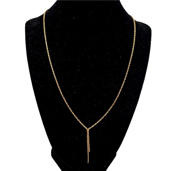 VINTAGE GOLD TONE DAINTY ROPE LARIAT NECKLACE - Picture 1 of 9
